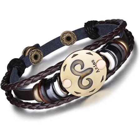 Læderarmbånd Kvinder Mænd Armbånd 12 Konstellationer Flettet Læderarmbånd Legering Flerlags Sorte Armbånd Aries—yux