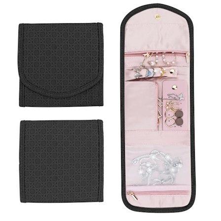 Reise smykkeskrin rull smykkeskrin armbånd ring ørepynt oppbevaringsveske reise smykkeskrin pose (svart)