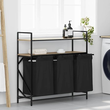 Tvättkorg 3 fack med hyllor sonoma-ek