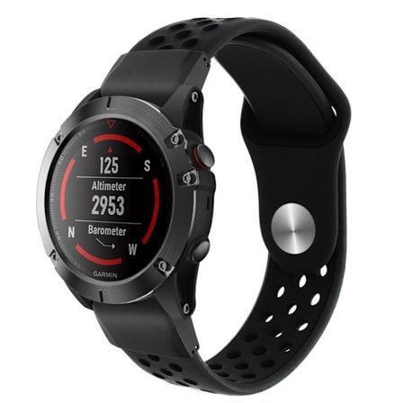 Garmin Fenix 5 / Forerunner 935 22mm kaksivärinen silikoninen kellonauha - Kaikki Mustaa