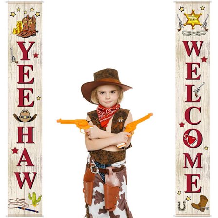 Väst Cowboy Girlang Party Dekoration Set Cowboy Veranda Skylt Welcom