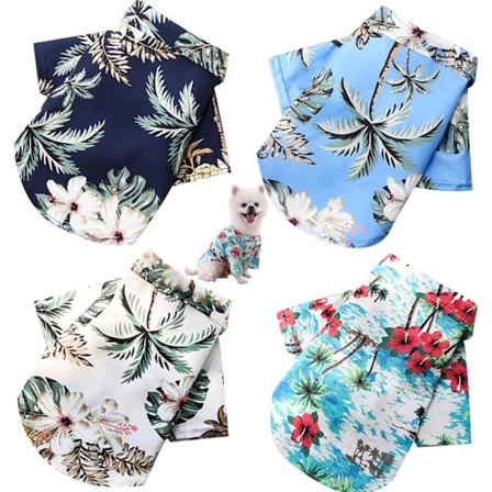Hundskjortor, Hawaiianska blommiga hund- och katt-t-shirts 4-pack, Andningsbara svala sommarkläder för små, medelstora och stora husdjur, 