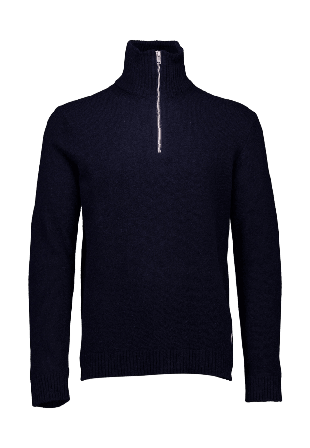 Lindbergh Lambswool half zip knit oversize collar Stickat Herr Blå M