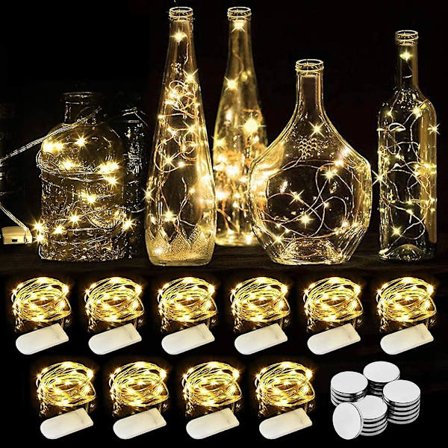 LED-lysslynger - 10-pakning 2M 20LEDs kobbertråd, batteridrevne lysslynger for lang tynn vase, bord, innendørs utendørs, ferie, bryllup, fest