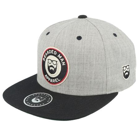 Bearded Man - 3D Logo Patch Heather Grey/Black Snapback Snapback Grey Cap - @ Hatstore