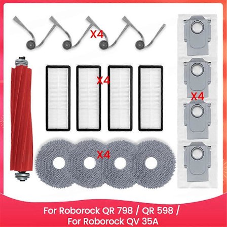 For Roborock QR 798 / QR 598 / Roborock QV 35A Støvsuger Deler Hovedbørste Sidebørste HEPA Filter Moppeklut Støvpose
