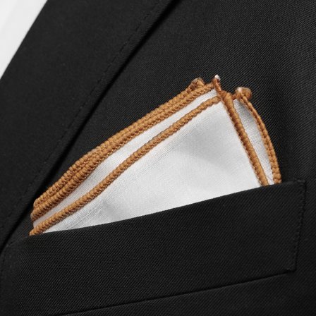 Pochette de costume blanche à bords bruns pour hommes - Pochettes de costume de couleur unie