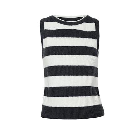 Bc-255 Ærmeløs Rund Halsudskæring 100% Merinould Tyk Top Trøje Jumper Til Kvinders Tøj Kvinder Dark gray-white S