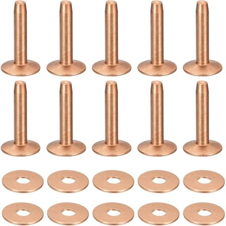 10 set koppar nitar och grader, 12x4x21mm massivt läder koppar nit hållare för läder DIY hantverk tillbehör, koppar ton