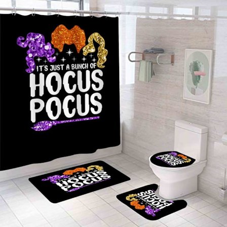 4 stk. Halloween Hocus Pocus Bruseforhæng og 30 x 18" Måtte Tegneserie Stjerne Badeværelsestilbehør Sæt Dekor