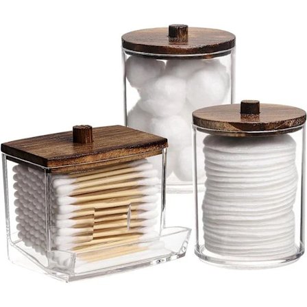 3 stk Beholdere Baderomsopbevaring, 10/7 OZ Bomullsputer/Tops Dispenser, Apotekerglass Organizer