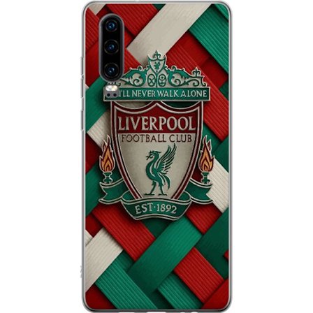 Yhteensopiva Puhelinkuori Huawei Huawei P30 Liverpool Football Clubin tunnus, jossa You'll Never Walk Alone voimakkaassa graafisessa suunnittelussa in