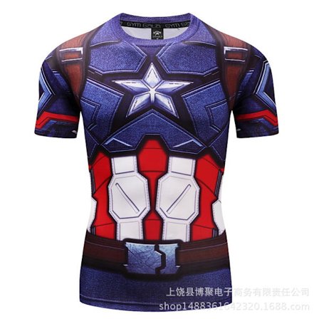 Digitalt tryk Superman kortærmet Captain America Sports Tætsiddende Tøj Hurtigtørrende Fitness Stretch T-shirt