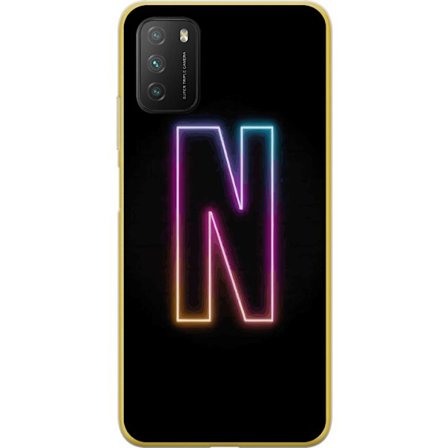 Kompatibel Mobilcover til Xiaomi Xiaomi Poco M3 Minimalistisk neonbogstav N i farveskiftende lys mod sort baggrund