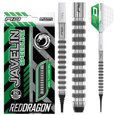 Red Dragon Darts Javelin Speedline Soft Tip Darts, 18g - 6.35mm x 54.6mm, 85% Tungsten, Steel Tip, Professional Darts, Silver, For Players, Tournament