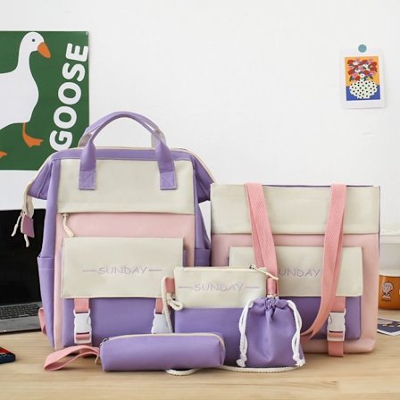 Student femdelt skolesekk barneskole skolesekk jente ryggsekk liten fersk mammaveske ungdomsskole student ryggsekk - lilla