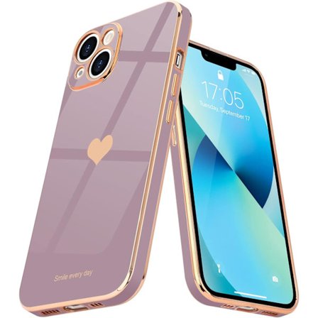iPhone 13 Sødt Hjerte Mønster Cover til Kvinder og Piger, Slankt Luksus Bling Belægning Blødt TPU, Anti-Ridse Stødsikkert Bumper Cover til iPhone 13