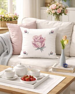 Broderikit Kuddfodral Ros – romantiskt blommotiv i korsstygn - Duftin