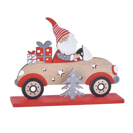 Julklapp trä jultomten med träd present bil dekor bord brown