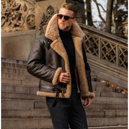 HERR Kamel Tyylikäs Lentävä Nahkatakki, Slim Fit Shearling Aviator Bomber -takki