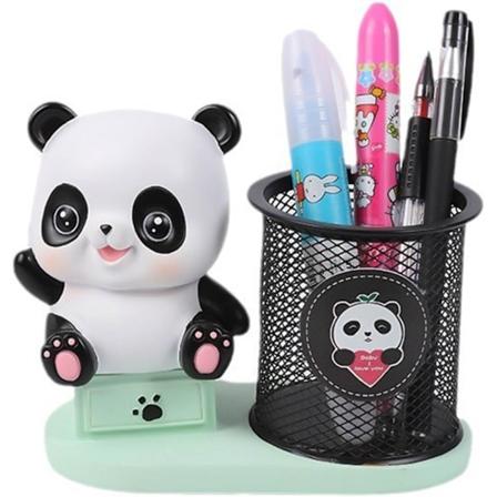 Søt harpiksstiftestativ med panda-skulptur, penneholder, pennearrangør, pennbeholder, pennarrangørdekor uten gaveeske
