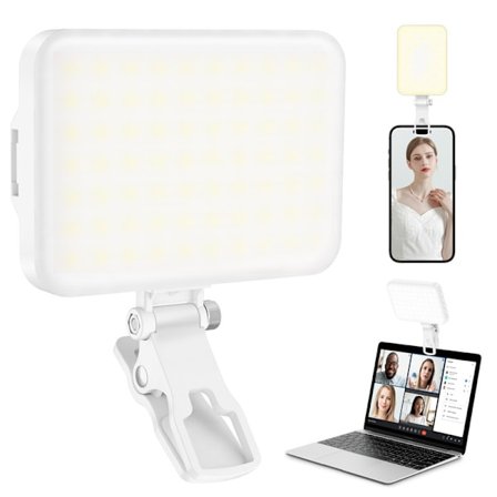 Selfie Lys, 60 LED Telefonlys, Lys 2000Mah Genopladelig Clip Video Lys, 10-Niveaus Lysstyrkejustering, CRI 95+, 3 Lys Tilstande