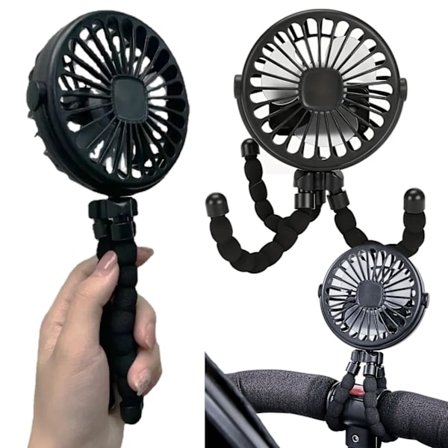 Fleksibel Barnevognsventilator - Genopladelig Bærbar Ventilator med Batteri Sort sort