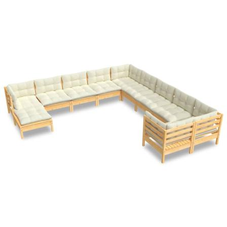 Vidaxl Loungegrupp Med Gräddvita Dynor 11 Delar Massiv Furu Creme