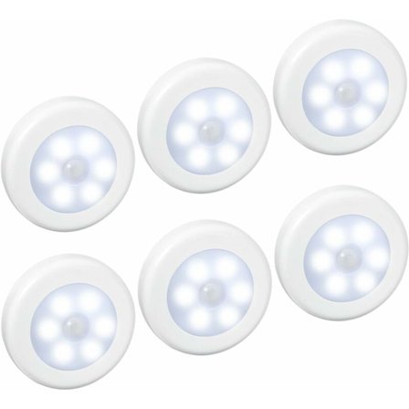 6-pack LED-sensorlampa, rörelsedetektorlampa, garderobslampa (batterier ingår ej) (vit vit 6000K vit 6 st)
