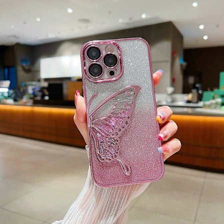 Mobiltelefonskal 3D flytande sand fjäril iPhone13 gradient glitter elektropläterad skyddande skal - A30106A