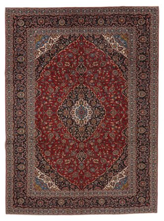 Alfombra Persa Keshan 298X406 Negro/Rojo Oscuro Grande (Lana, Persia/Irán)