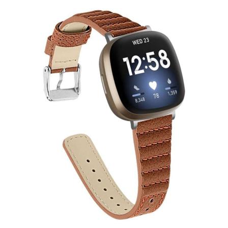 Fitbit Sense / Versa 3 thread genuine leather watch band - Brown Brun