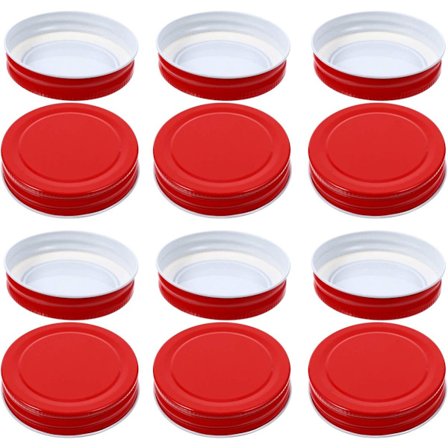 12-pak - Mason jar låg med bred mund - 70 mm Mason jar låg - Lækagesikker forsegling - Rødt låg
