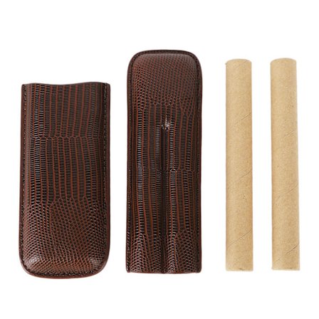 Brun PU Læder Cigar Etui Holder til 2 Fingre Bærbar Rejsegave