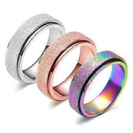 Spinnerring för kvinnor, ångestlindring - 3 st 6 mm rostfritt stål, sandblästrad glitterfinish, roséguld, silver, regnbågsfärgad fidgetringbandsset