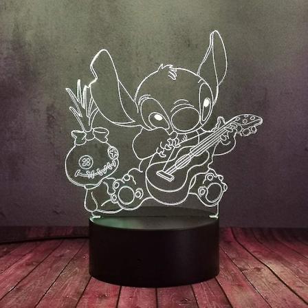 Wekity Stitch Scrump 3D-lampa, Optisk LED-nattlampa, Teddybjörn Koala Stitch Spelar Gitarr, USB-driven Bordlampa, 16 Färger Dimbar Fjärrkontroll, 