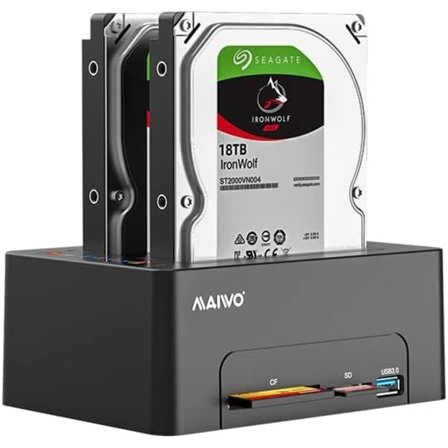 Maiwo K3082CR USB C 3.1 Gen1 5Gbps Docking Station, 2 SATA HDD SDD 14TB med støtte til uasp, støtte til Sataii 6Gbps, kloning, kortlæser, USB-hub
