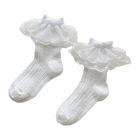 Småbørn Piger Broderede Flæsekanter Blonde Hvide Vikmanchet Krusedulle Blonde Prinsesse Stil Bomuldsstrømper Størrelse 1-3 År