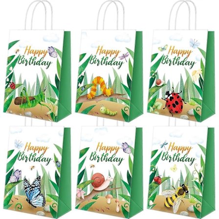 24 stycken insektspresentpåsar, papperspåsar med handtag, insektstema, godispåsar