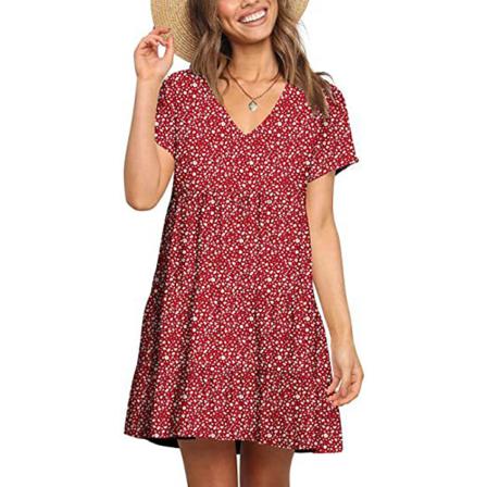 Damklänning Sommar Casual Blommig Printed V-ringad Kort-