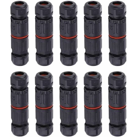 WHPPS 10 stk IP68 Vanntett Rett Kobling Koblingsboks Elektrisk Ledning Kabel 3 Pin Utendørs Kobling Plugg Sokkel Terminalblokk