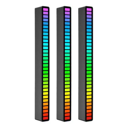 Svart 3 stk rgb lydkontroll rytmelys 3 stk 32 led 18 farger lydspektermodus 5 hastighetsnivåer 4 lysstyrkenivåer type-c usb bærbar vo