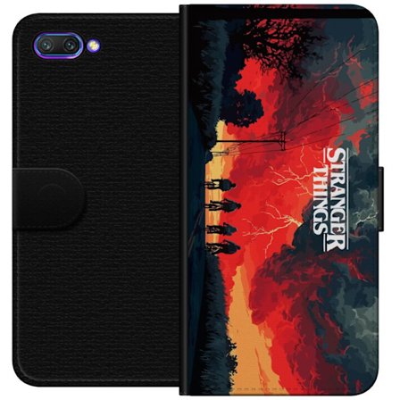 Kompatibelt Plånboksfodral till Honor 10 Stranger Things affischstil med cyklande vänner, dramatisk himmel och stark kontrast, klassiskt sci-fi moti