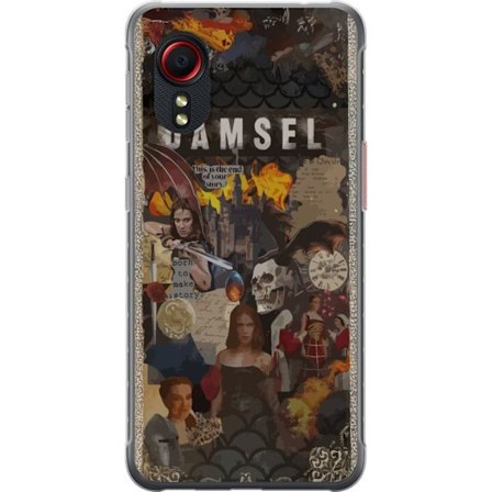 Kompatibelt Mobilskal till Samsung Samsung Galaxy Xcover 5 damsel-inspirerat fantasycollage med drakar, slott, eld, rustningar och stark kvinnlig huvu