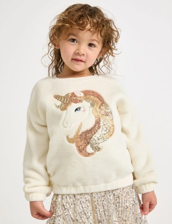 Lindex Sweater Pile Unicorn Sequins - White - 116