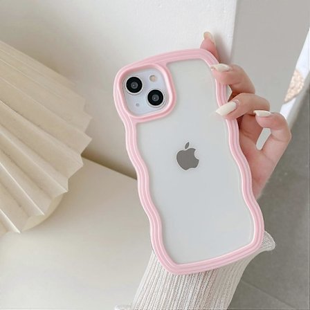 Kompatibel med iPhone 11 Pro Max Cover, Sødt Bølget Gennemsigtigt Cover til Piger Kvinder, Transparent Blød Silikone TPU Stødsikkert - Pink