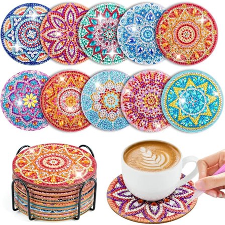 10 stk. Diamantmaleri-glasunderlag med stativ Diamantglasunderlag Diamantmaleri Voksenhåndværk DIY Mandala-glasunderlag Skridsikre