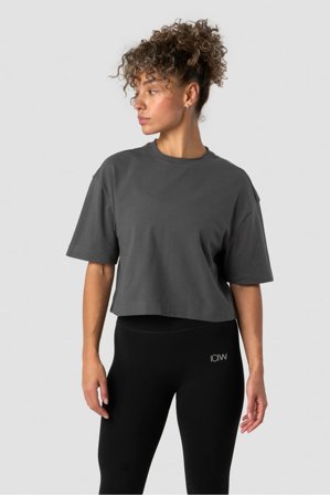 ICANIWILL - Everyday Cotton Cropped T-shirt Dark Grey - Dame - ICIW