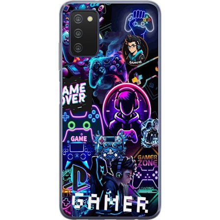 Kompatibelt Mobilskal till Samsung Samsung Galaxy A03s Neon Gamer Collage med Konsoler Headset och Gaming Vibes