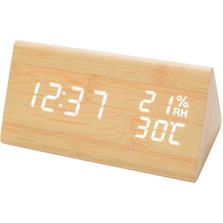 Digitalt skrivebordsur i tre med elektronisk LED-tidsvisning